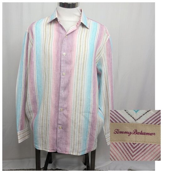 Tommy Bahama Button Down X Large White Striped Linen - Picture 1 of 9